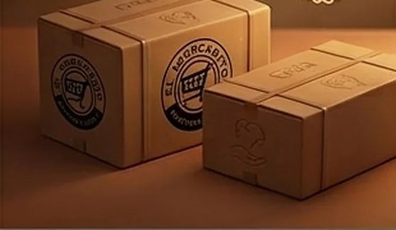 Cajas selladas con el logo de El Mercadito C.A. preparadas para una operación humanitaria